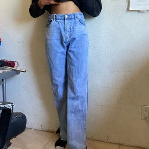 Light blue straight leg split jeans